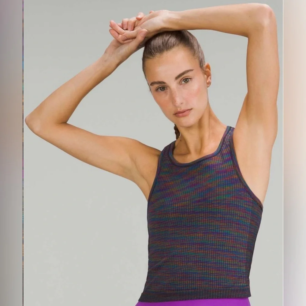 Lululemon Ebb to Street Racerback Multicolour Crop Tank Top in Rainbow Multi